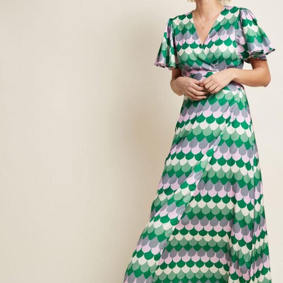 Vintage Retro Maxi Dress Mermaid Flutter Sleeve Midi by Traffic People s… - Picture 1 of 7